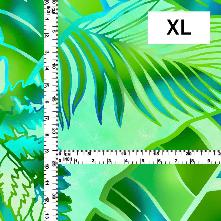 ハワイアン生地 ハワイアンリーフ柄 コシボ・シャンタン・ストレッチベロア選べる生地 グリーン KH-682-GR 3-5営業日後発送 |  | 05