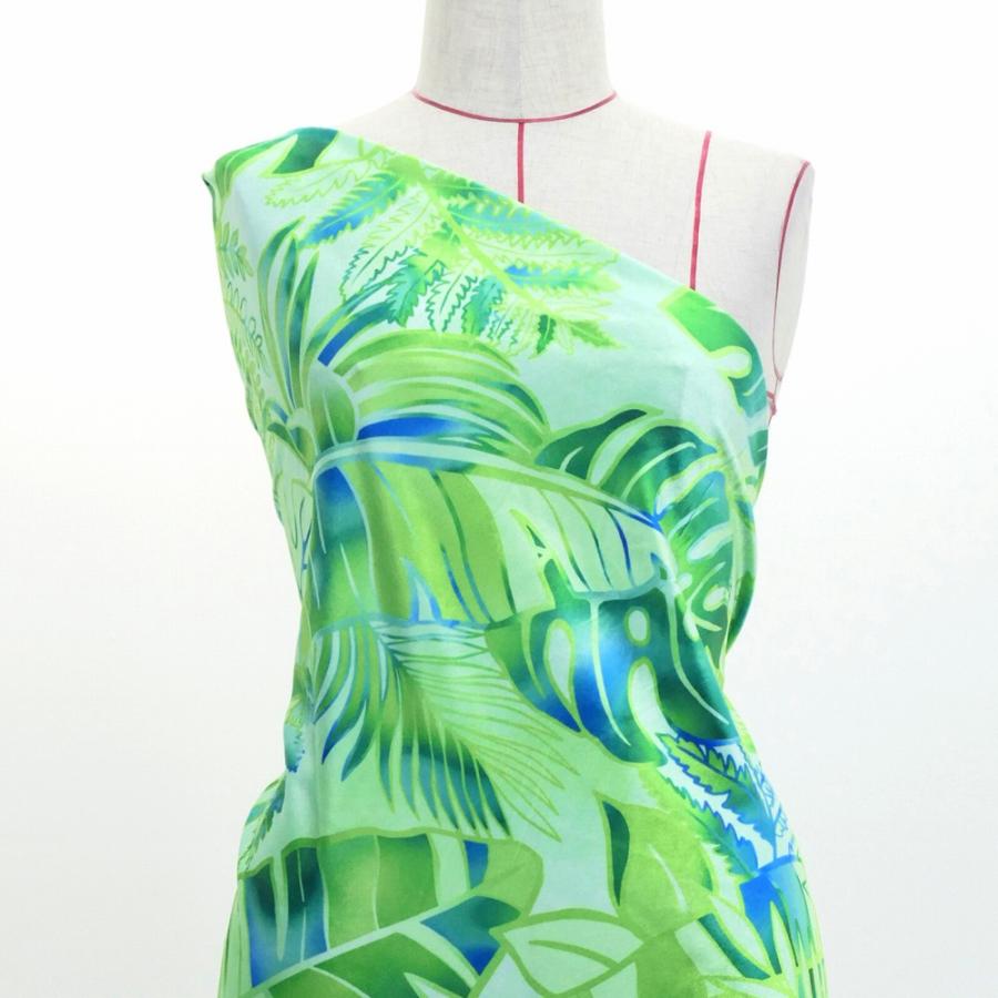 ハワイアン生地 ハワイアンリーフ柄 コシボ・シャンタン・ストレッチベロア選べる生地 グリーン KH-682-GR 3-5営業日後発送 |  | 06