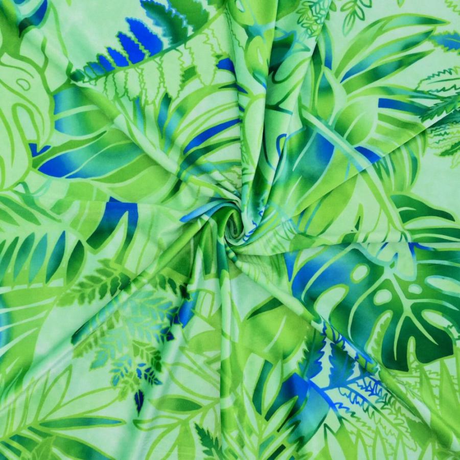 ハワイアン生地 ハワイアンリーフ柄 コシボ・シャンタン・ストレッチベロア選べる生地 グリーン KH-682-GR 3-5営業日後発送 |  | 07