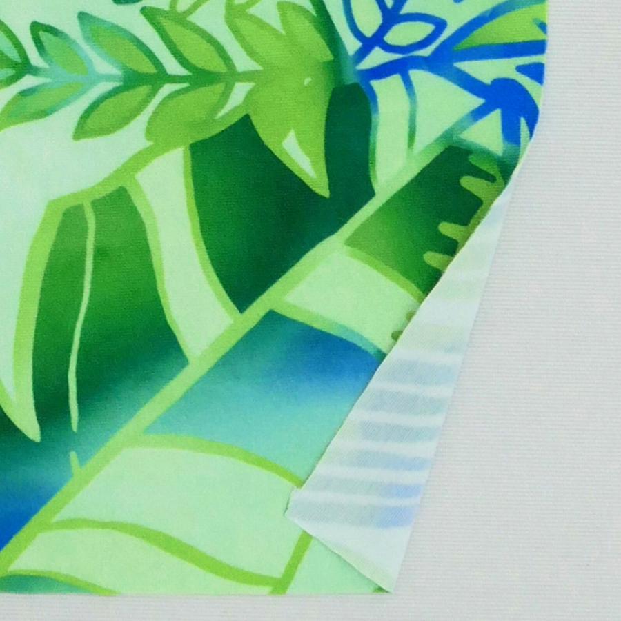 ハワイアン生地 ハワイアンリーフ柄 コシボ・シャンタン・ストレッチベロア選べる生地 グリーン KH-682-GR 3-5営業日後発送 |  | 08
