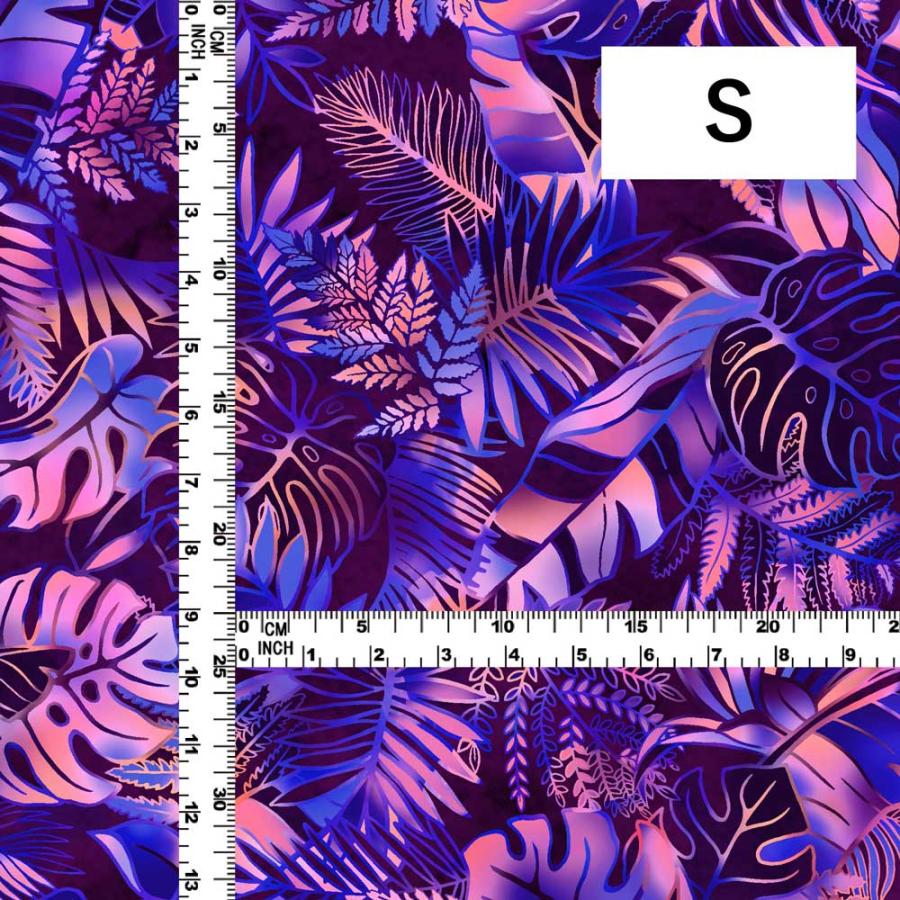 ハワイアン生地 ハワイアンリーフ柄 コシボ・シャンタン・ストレッチベロア選べる生地 パープル KH-682-PU 3-5営業日後発送 |  | 02