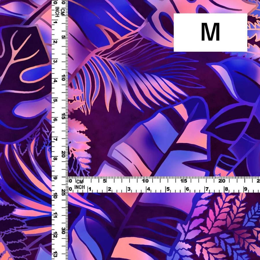 ハワイアン生地 ハワイアンリーフ柄 コシボ・シャンタン・ストレッチベロア選べる生地 パープル KH-682-PU 3-5営業日後発送 |  | 03