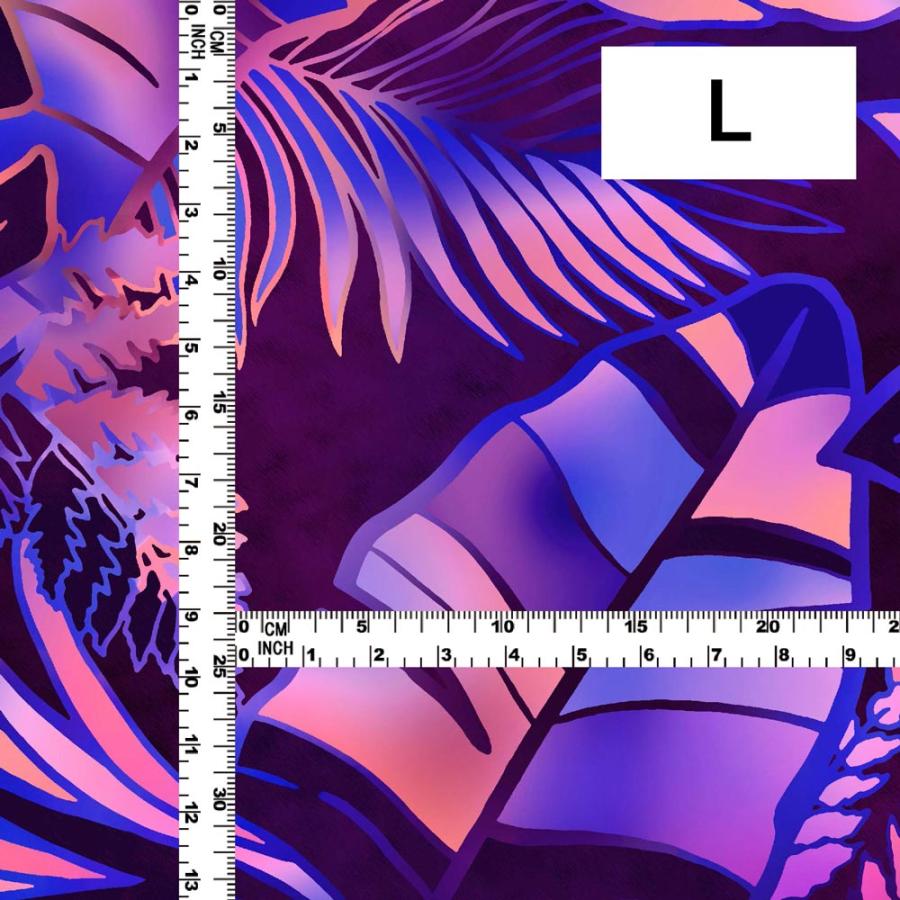 ハワイアン生地 ハワイアンリーフ柄 コシボ・シャンタン・ストレッチベロア選べる生地 パープル KH-682-PU 3-5営業日後発送 |  | 04