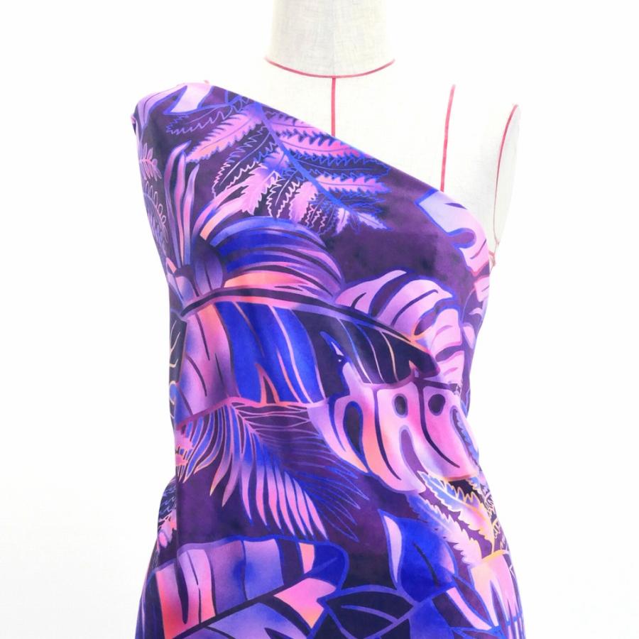 ハワイアン生地 ハワイアンリーフ柄 コシボ・シャンタン・ストレッチベロア選べる生地 パープル KH-682-PU 3-5営業日後発送 |  | 06