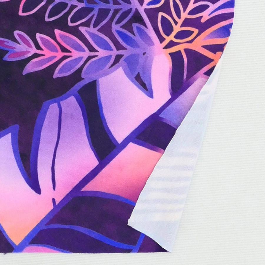 ハワイアン生地 ハワイアンリーフ柄 コシボ・シャンタン・ストレッチベロア選べる生地 パープル KH-682-PU 3-5営業日後発送 |  | 08