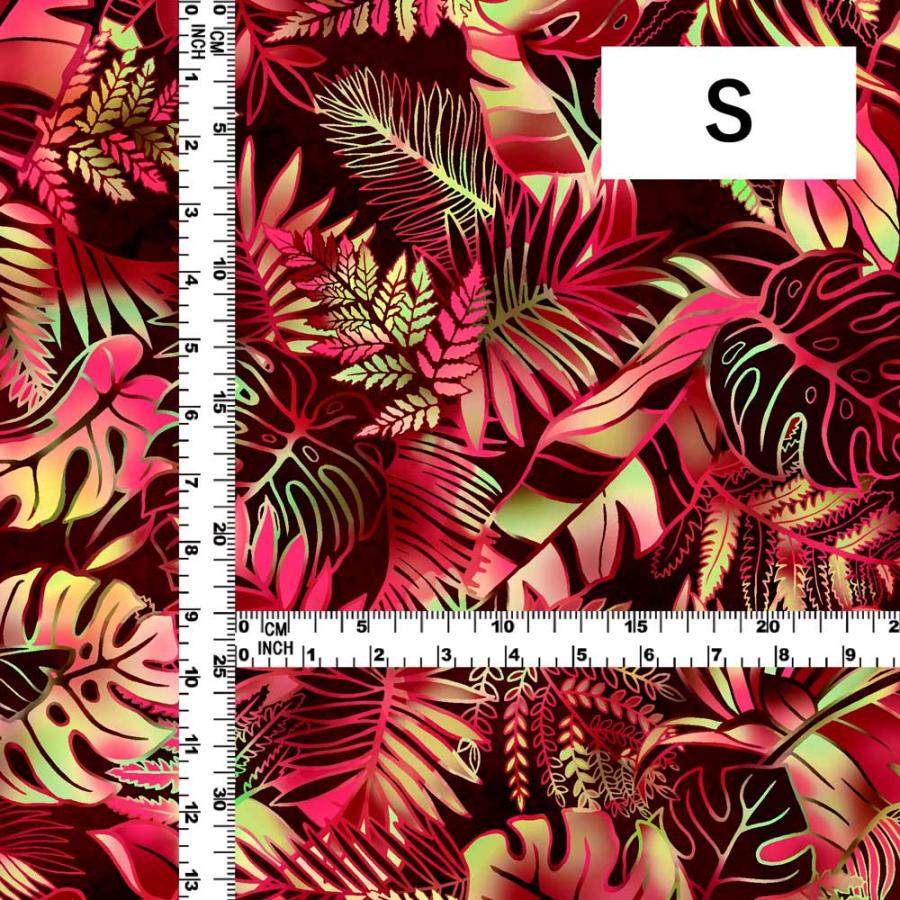 ハワイアン生地 ハワイアンリーフ柄 コシボ・シャンタン・ストレッチベロア選べる生地 ワイン KH-682-WI 3-5営業日後発送 |  | 02