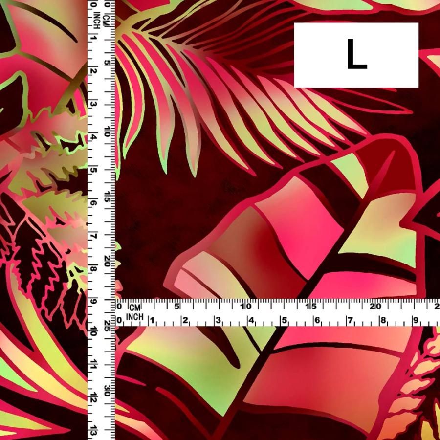 ハワイアン生地 ハワイアンリーフ柄 コシボ・シャンタン・ストレッチベロア選べる生地 ワイン KH-682-WI 3-5営業日後発送 |  | 04