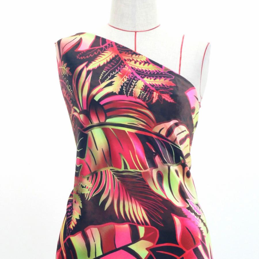 ハワイアン生地 ハワイアンリーフ柄 コシボ・シャンタン・ストレッチベロア選べる生地 ワイン KH-682-WI 3-5営業日後発送 |  | 06