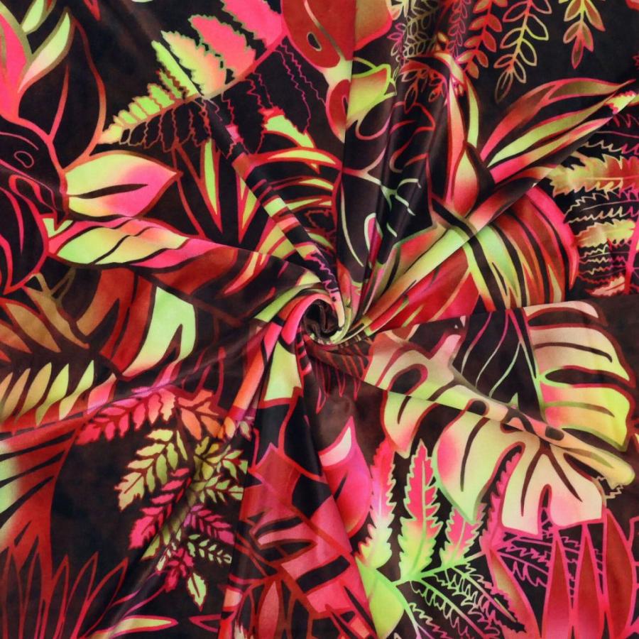 ハワイアン生地 ハワイアンリーフ柄 コシボ・シャンタン・ストレッチベロア選べる生地 ワイン KH-682-WI 3-5営業日後発送 |  | 07