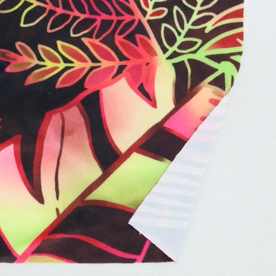 ハワイアン生地 ハワイアンリーフ柄 コシボ・シャンタン・ストレッチベロア選べる生地 ワイン KH-682-WI 3-5営業日後発送 |  | 08