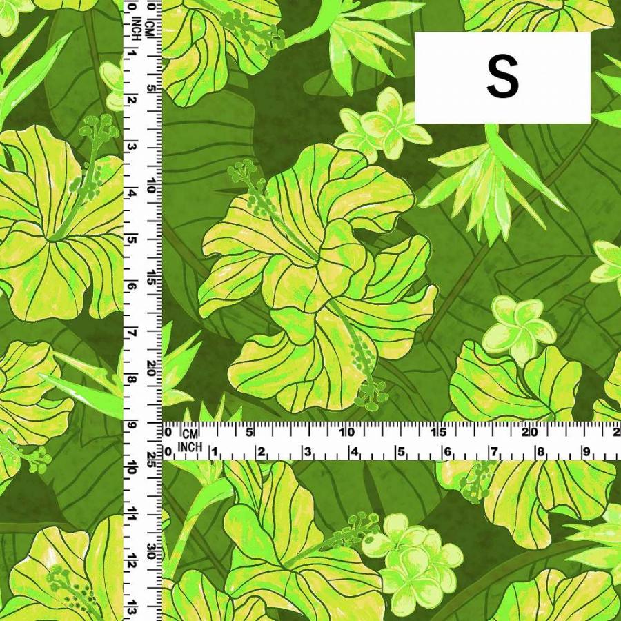 ハワイアン生地 ハイビスカス柄 コシボ・シャンタン・ストレッチベロア選べる生地 グリーン KH-684-GR 3-5営業日後発送 |  | 02