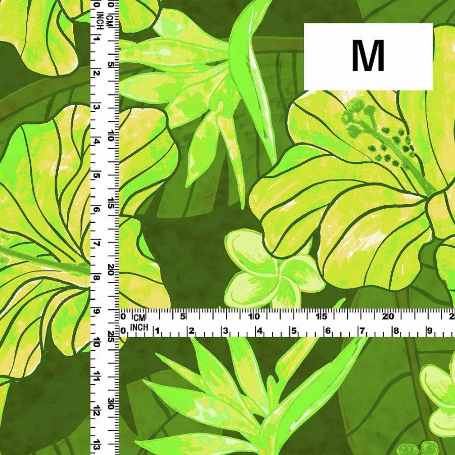 ハワイアン生地 ハイビスカス柄 コシボ・シャンタン・ストレッチベロア選べる生地 グリーン KH-684-GR 3-5営業日後発送 |  | 03
