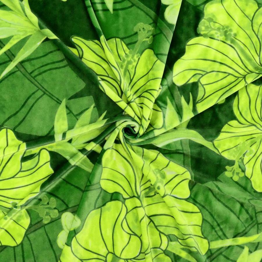 ハワイアン生地 ハイビスカス柄 コシボ・シャンタン・ストレッチベロア選べる生地 グリーン KH-684-GR 3-5営業日後発送 |  | 07