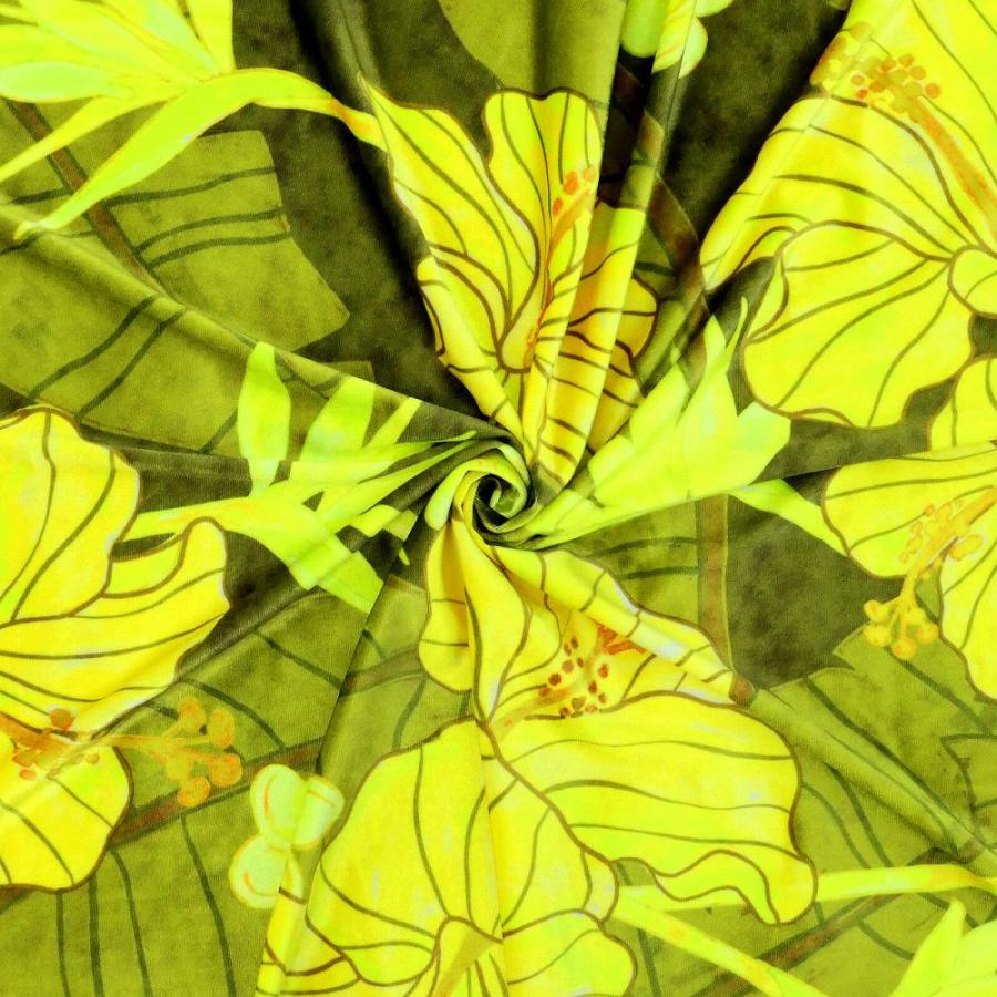 ハワイアン生地 ハイビスカス柄 コシボ・シャンタン・ストレッチベロア選べる生地 イエロー KH-684-YE 3-5営業日後発送 |  | 07