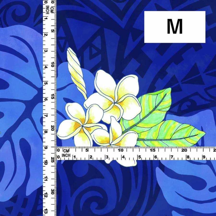 ハワイアン生地 カヒコ＆プルメリア柄 コシボ・シャンタン・ストレッチベロア選べる生地 ブルー KH-686-BL 3-5営業日後発送 |  | 03