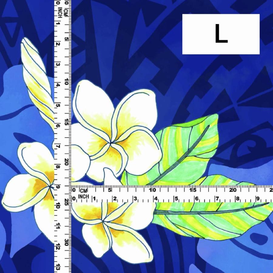 ハワイアン生地 カヒコ＆プルメリア柄 コシボ・シャンタン・ストレッチベロア選べる生地 ブルー KH-686-BL 3-5営業日後発送 |  | 04