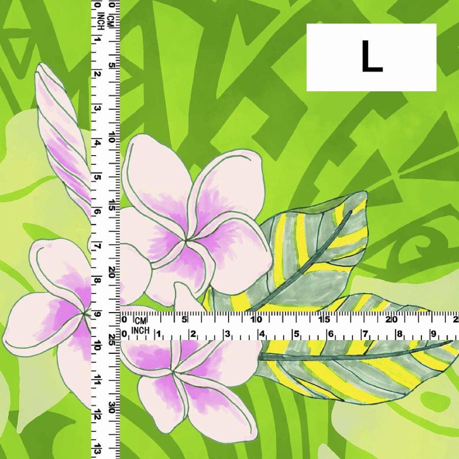 ハワイアン生地 カヒコ＆プルメリア柄 コシボ・シャンタン・ストレッチベロア選べる生地 ライトグリーン KH-686-LGR 3-5営業日後発送 |  | 04