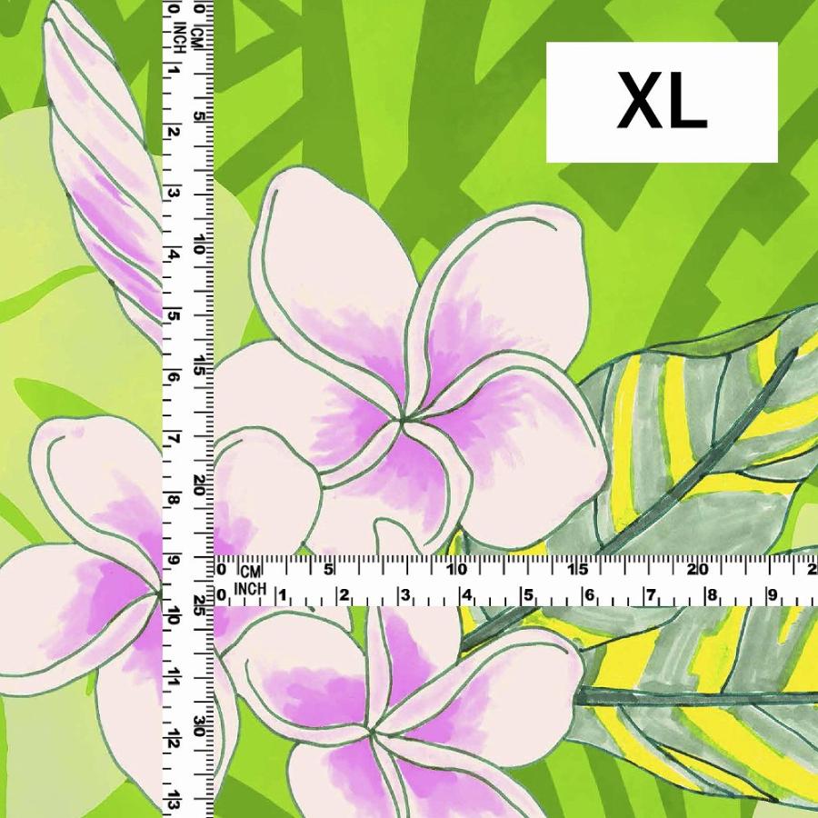 ハワイアン生地 カヒコ＆プルメリア柄 コシボ・シャンタン・ストレッチベロア選べる生地 ライトグリーン KH-686-LGR 3-5営業日後発送 |  | 05