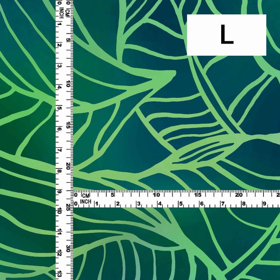 ハワイアン生地 バナナリーフ柄 コシボ・シャンタン・ストレッチベロア選べる生地グリーン KH-692-GR 3-5営業日後発送 |  | 04