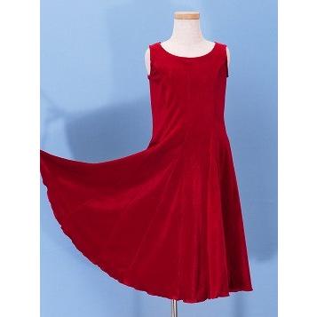 フラダンス ケイキ(キッズ) ベルベット 無地 ワンピースドレス レッド