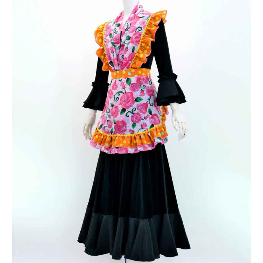 フラメンコ　スカート、ピキージョ、エプロン　3点セット フラメンコ ピキージョ・エプロンセット ペイズリー イエロー×グリーン