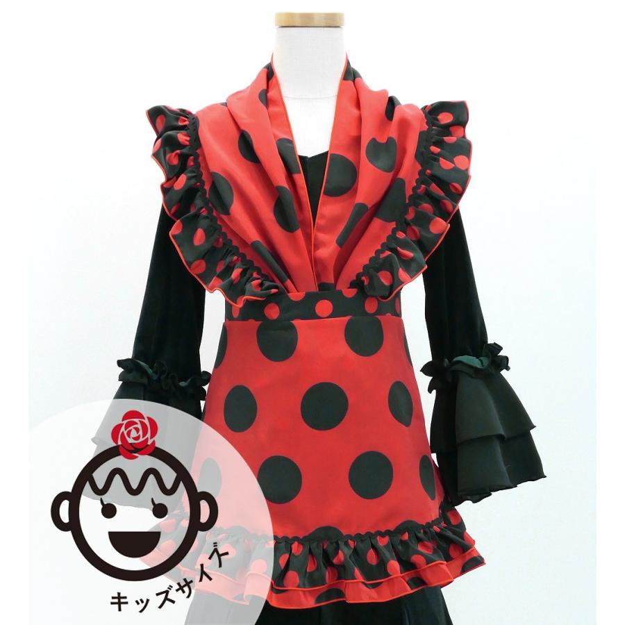 キッズ フラメンコ ピキージョ・エプロンセット 水玉 レッド×ブラック S-Lサイズ PAp-1 | 