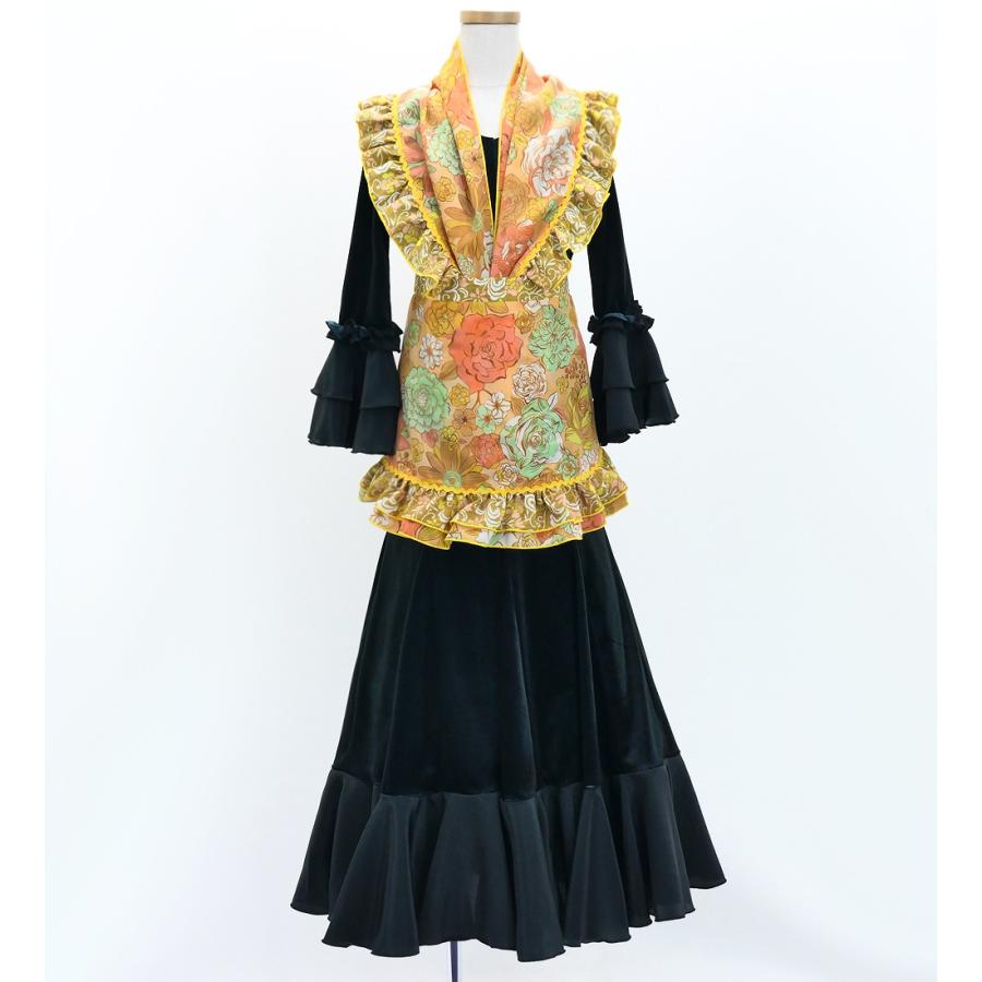 キッズ フラメンコ ピキージョ・エプロンセット モダンフラワー オレンジ S-Lサイズ PAp-11 |  | 01