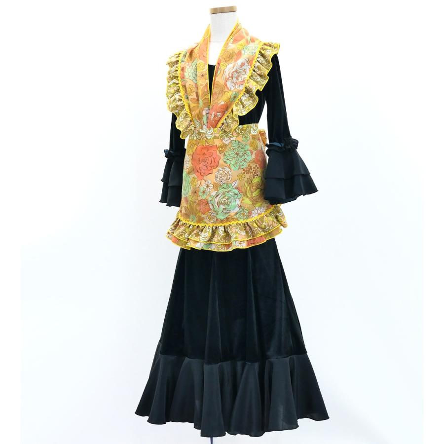 キッズ フラメンコ ピキージョ・エプロンセット モダンフラワー オレンジ S-Lサイズ PAp-11 |  | 03