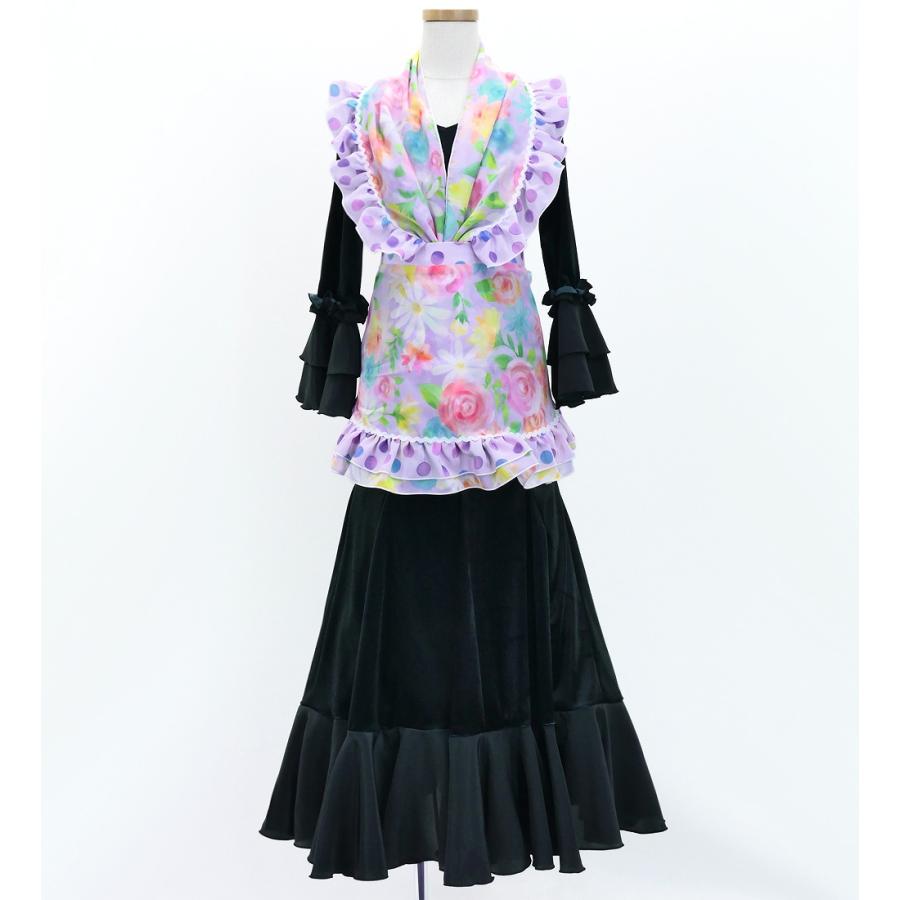 キッズ フラメンコ ピキージョ・エプロンセット 水彩風花柄 ラベンダー×ピンク S-Lサイズ PAp-13 |  | 02