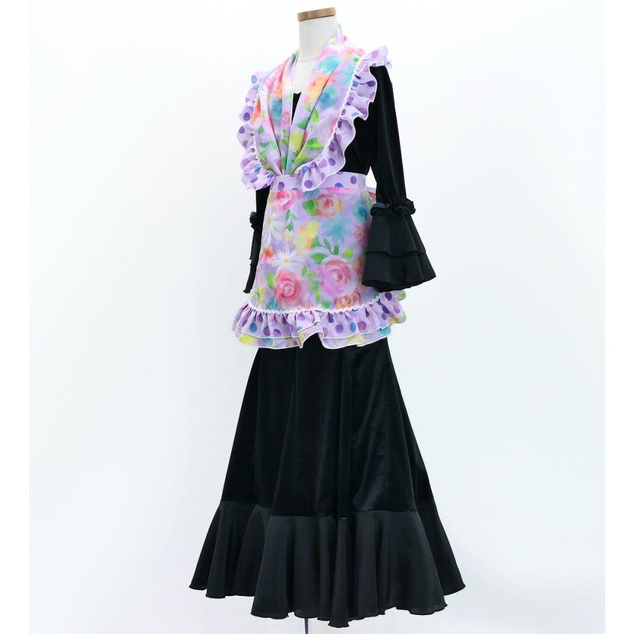 キッズ フラメンコ ピキージョ・エプロンセット 水彩風花柄 ラベンダー×ピンク S-Lサイズ PAp-13 |  | 04