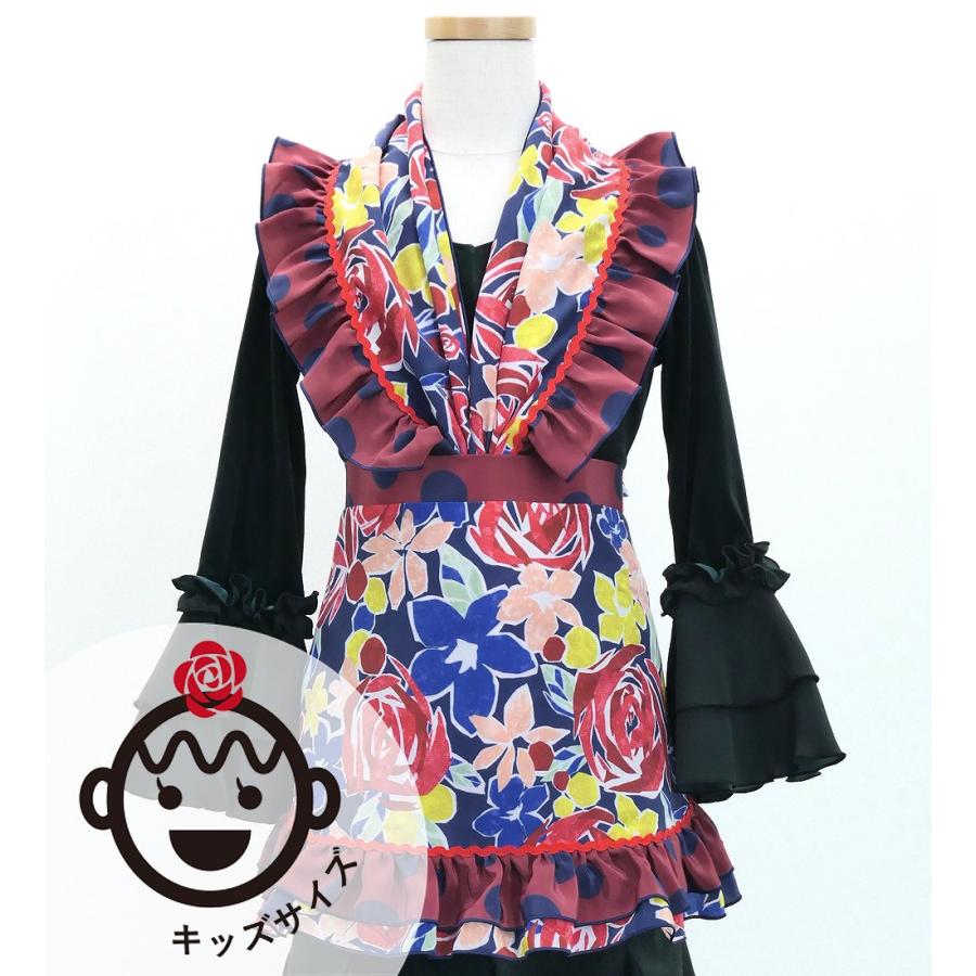 キッズ フラメンコ ピキージョ・エプロンセット ローズ ブルー S-Lサイズ PAp-14 | 