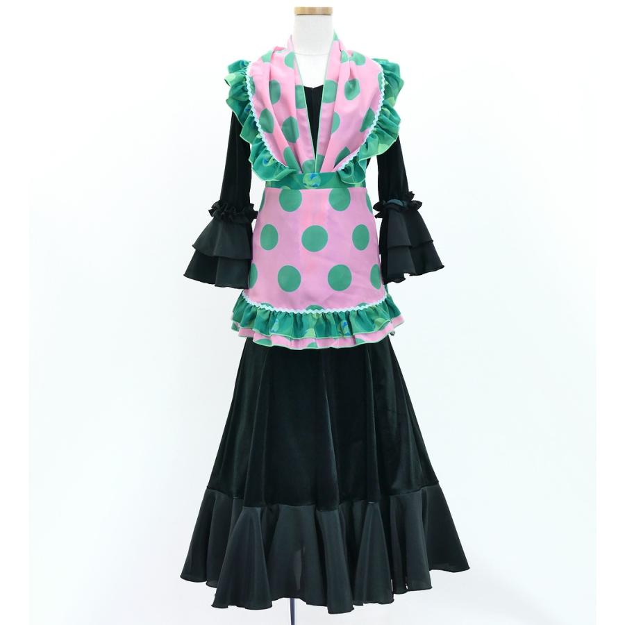 キッズ フラメンコ ピキージョ・エプロンセット 水玉 ライトピンク×ターコイズブルー S-Lサイズ PAp-16 |  | 01