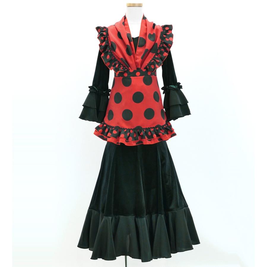 キッズ フラメンコ ピキージョ・エプロンセット 水玉 レッド×ブラック S-Lサイズ PAp-1 |  | 01