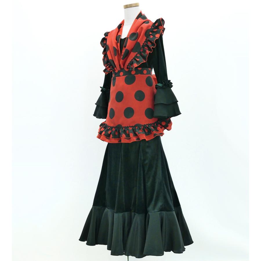 キッズ フラメンコ ピキージョ・エプロンセット 水玉 レッド×ブラック S-Lサイズ PAp-1 |  | 03