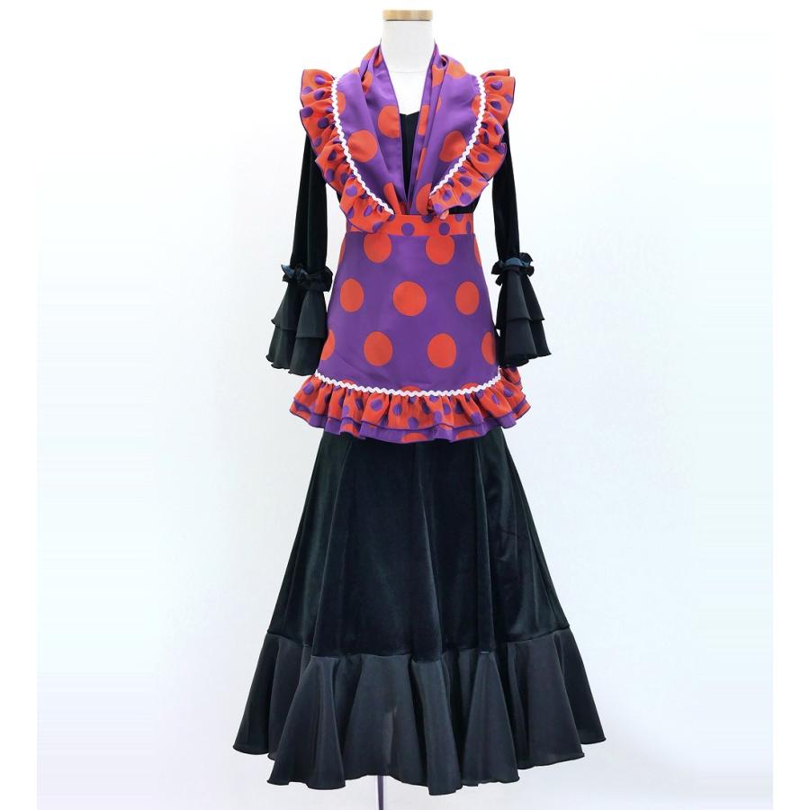 キッズ フラメンコ ピキージョ・エプロンセット 水玉 パープル×オレンジ S-Lサイズ PAp-2 |  | 01