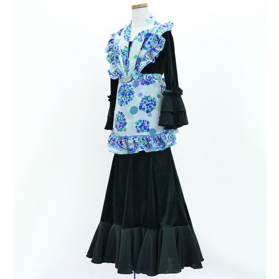 キッズ フラメンコ ピキージョ・エプロンセット 花柄×水玉 ブルー×ホワイト S-Lサイズ PAp-9 |  | 03