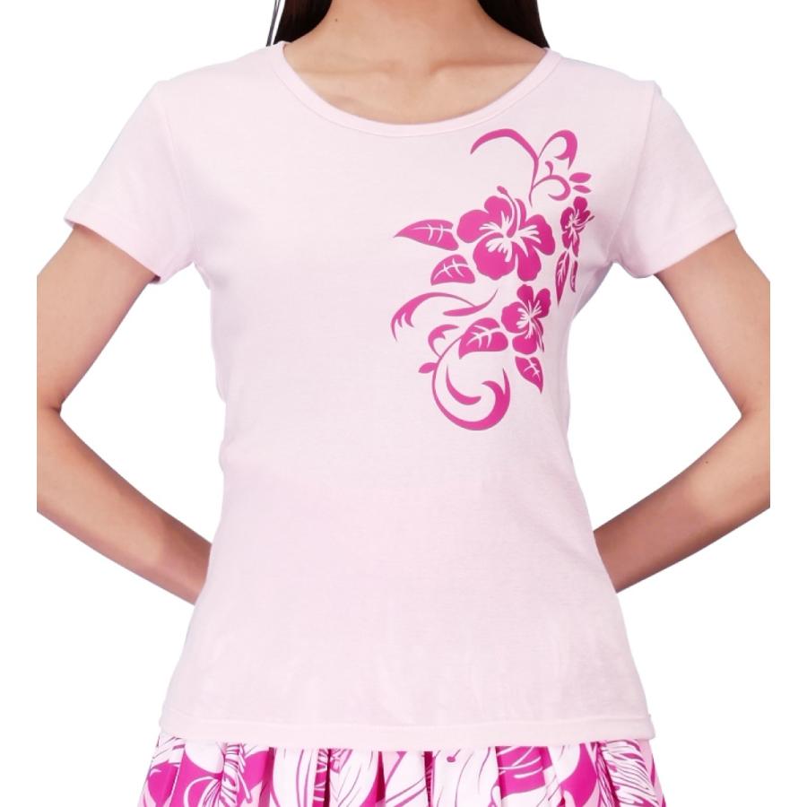 ストレッチ Tシャツ L チェリーピンク ハイビスカス ピンク TC10cppiL