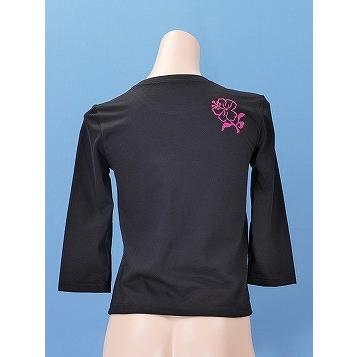 フラダンス ７分袖 Tシャツ XL チェリーピンク ハイビスカス ブラック TCZ2cpb｜emika｜05