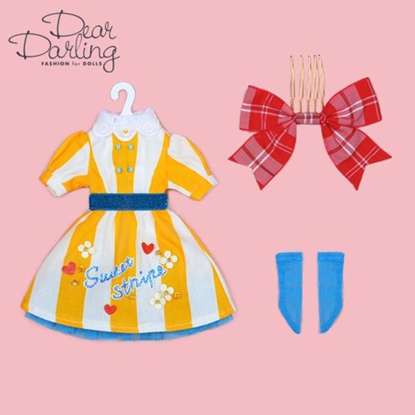 Dear Darling sandy ストライプワンピースセット イエロー (ネオブライスサイズ)メール便可 ブライス アウトフィット_1