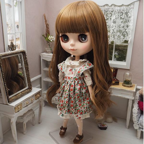 作家様製 モヘアウィッグ ブライス用 ナチュラルブラウン ＋アイチップおまけ ブライス（Blythe） ネオブライス ウィッグ 毛先ソフトウェーブ マロン