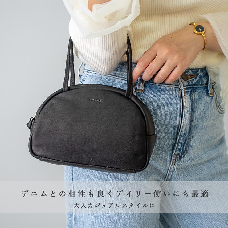 Folna ボストン バッグ 本革 ミニバッグ レディース トート 黒 小さめ