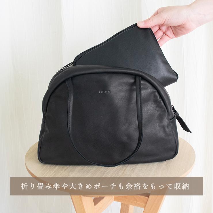 Folna ボストン バッグ 本革 ファスナー付き レディース トート 黒