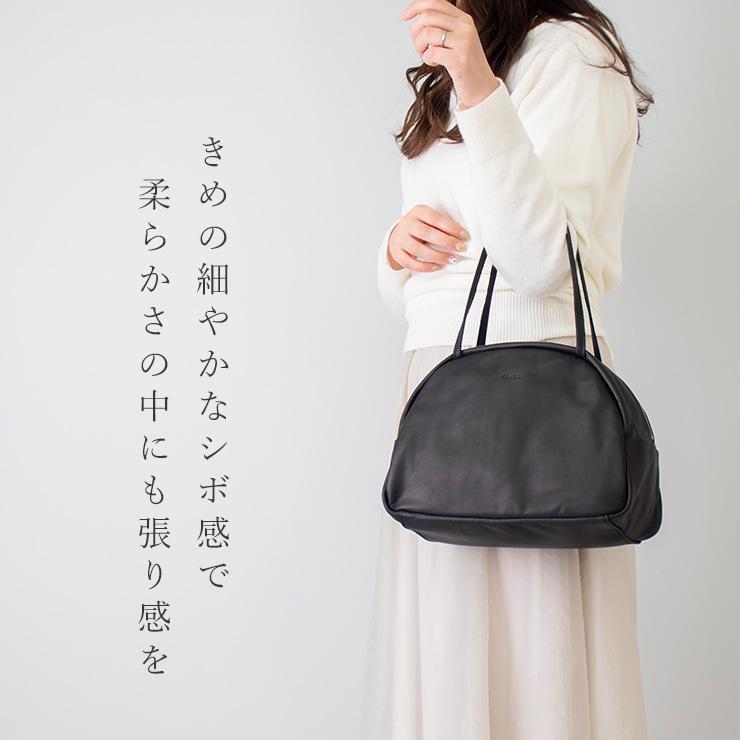 Folna ボストン バッグ 本革 ファスナー付き レディース トート 黒