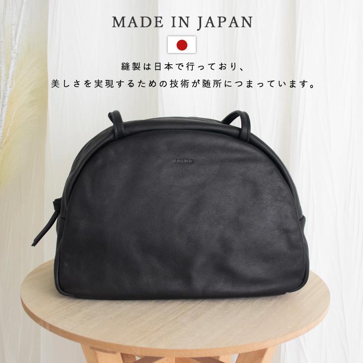 Folna ボストン バッグ 本革 ファスナー付き レディース トート 黒