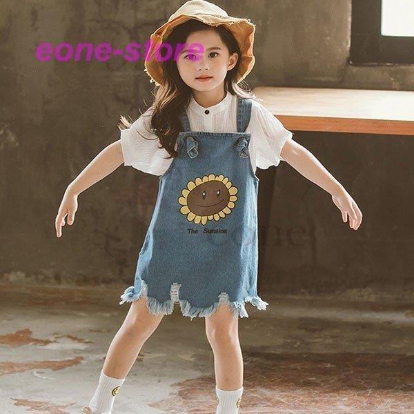 子供服 ワンピース 韓国子供服 女の子 ワンピース 膝丈 デニムワンピース 2点セット セットアップ ベビー ドレス キッズ 可愛い 夏服 通学着 通園着 新品登場