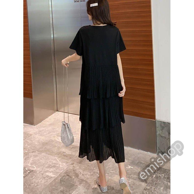 ワンピース Aラインワンピース シフォンワンピース Tシャツワンピース ロング フリル 半袖 黒 Emi Lops27 えみショップ 通販 Yahoo ショッピング