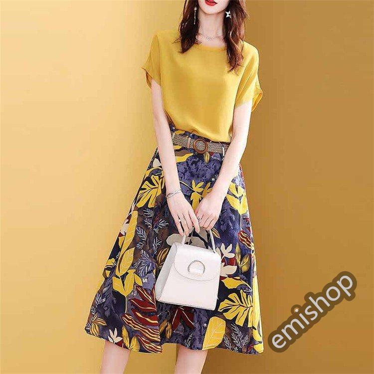 最旬ダウン セットアップ レディース 新品 上品 着痩せ 通勤 おしゃれ 大きいサイズ 花柄 膝丈スカート 無地 Tシャツ トップス 2点セット 上下 カジュアル 半袖 40代 春夏 セットアップ サイズ S Pathwaysfl Org