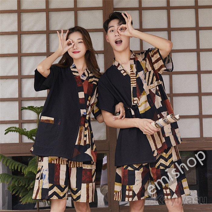 市場 甚平 上下セット メンズ オシャレ 寝巻き Vネック レディース ハーフパンツ 前開き ルームウェア 半袖 パジャマ トップス パンツ お風呂 寝巻