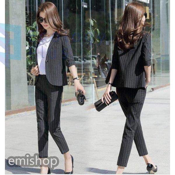 全品2枚ストライプ柄レディース事務服ビジネスオフィススーツ上下セット通勤olジャケットとパンツ2点セット3色弁護士リクルートスーツ細身チョッキ レディース事務服ビジネスオフィススーツ上下セット Emib02 全品2枚ストライプ柄レディース事務服ビジネスオフィス