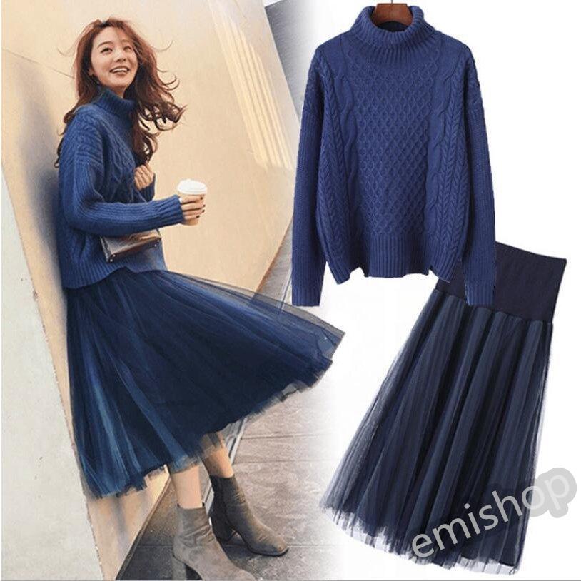 セットアップ ニットスーツ セーター セットアップ フレアスカート 長袖 チュニック 大人可愛い 通勤 オールインワン セットアップ 美スタイル 2点セット 大人カジュアル チュニック 秋冬 着やせ Emi539 えみショップ